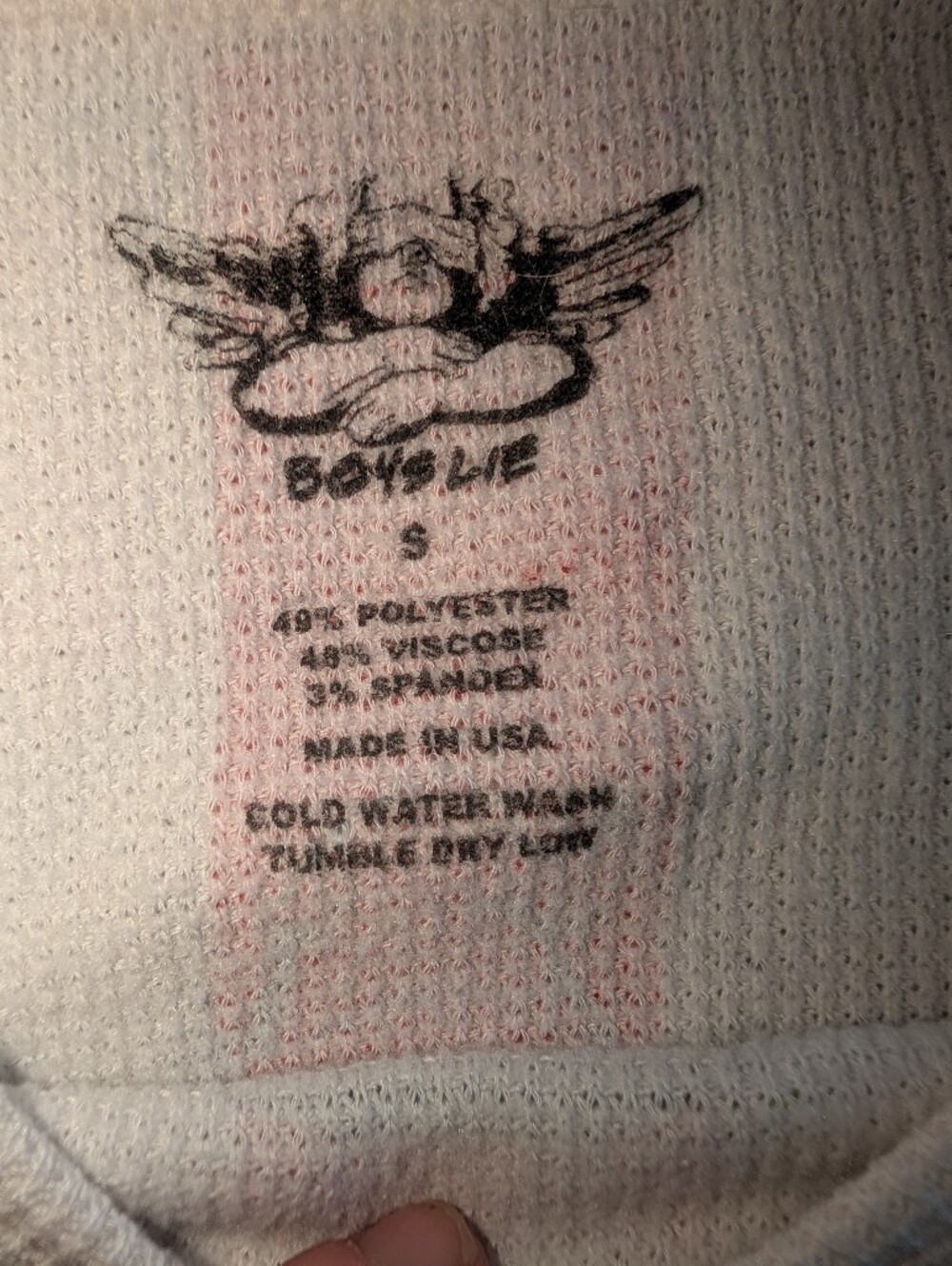 BOYS LIE White Long Sleeve Cropped Waffle Knit S USA Melting Broken Record - Picture 6 of 9